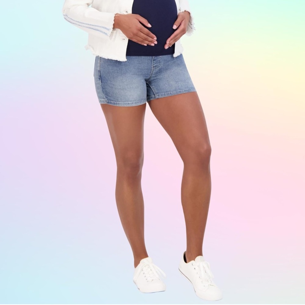 Savi Parker‎ Blue Over the Belly 4" Denim Jean Maternity Shorts NWT XL M